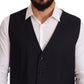 Elegant Blue Wool and Silk Dress Vest