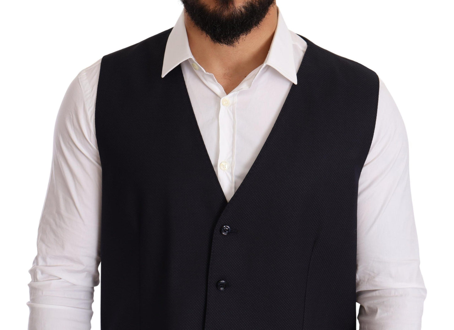 Elegant Blue Wool and Silk Dress Vest