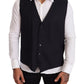 Elegant Blue Wool and Silk Dress Vest