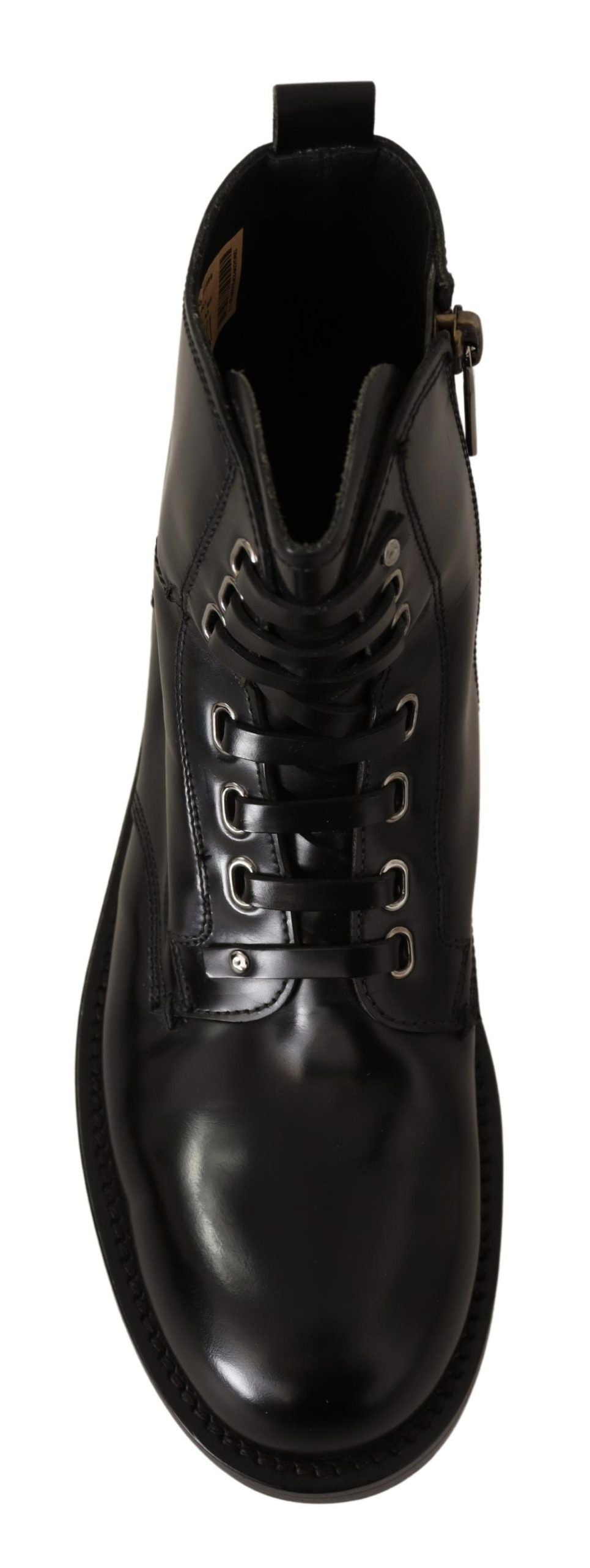 Elegant Black Leather Lace-Up Boots