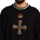 Embroidered Crown & Cross Black Sweater