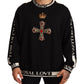Embroidered Crown & Cross Black Sweater