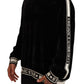 Elegant Black Silk-Trimmed Velvet Sweater