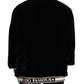 Elegant Black Silk-Trimmed Velvet Sweater