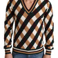 Checkered V-Neck Cashmere Sweater