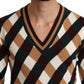 Checkered V-Neck Cashmere Sweater