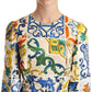 Elegant Multicolor Majolica Print Flared Dress