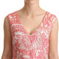 Pink Floral Jacquard Pleated Sheath Dress