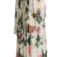 Elegant White Silk Maxi Dress with Pink Rose Print