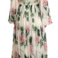 Elegant White Silk Maxi Dress with Pink Rose Print