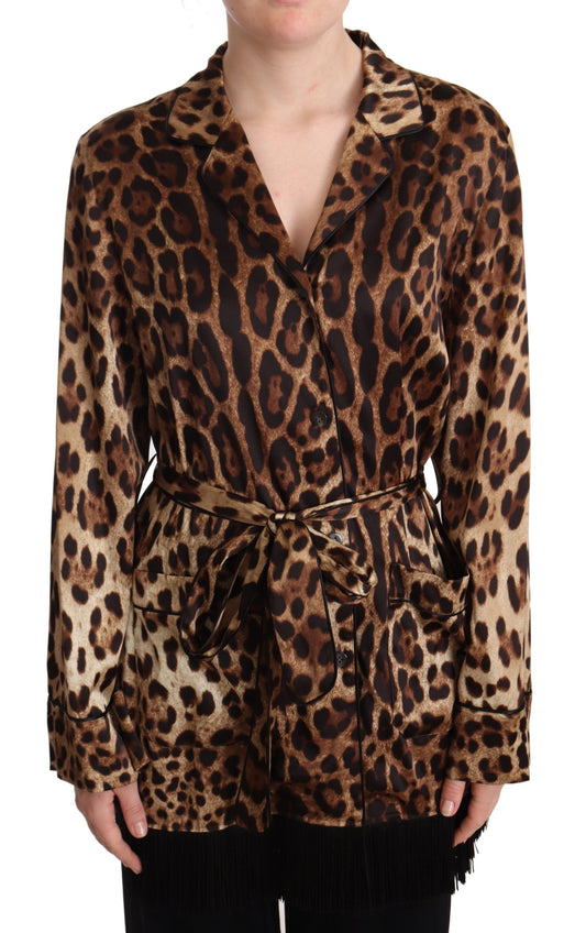 Elegant Leopard Silk Robe Top