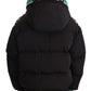 Luxurious Black Puffer Jacket with Logo Ribbons