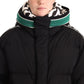 Luxurious Black Puffer Jacket with Logo Ribbons