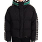 Luxurious Black Puffer Jacket with Logo Ribbons