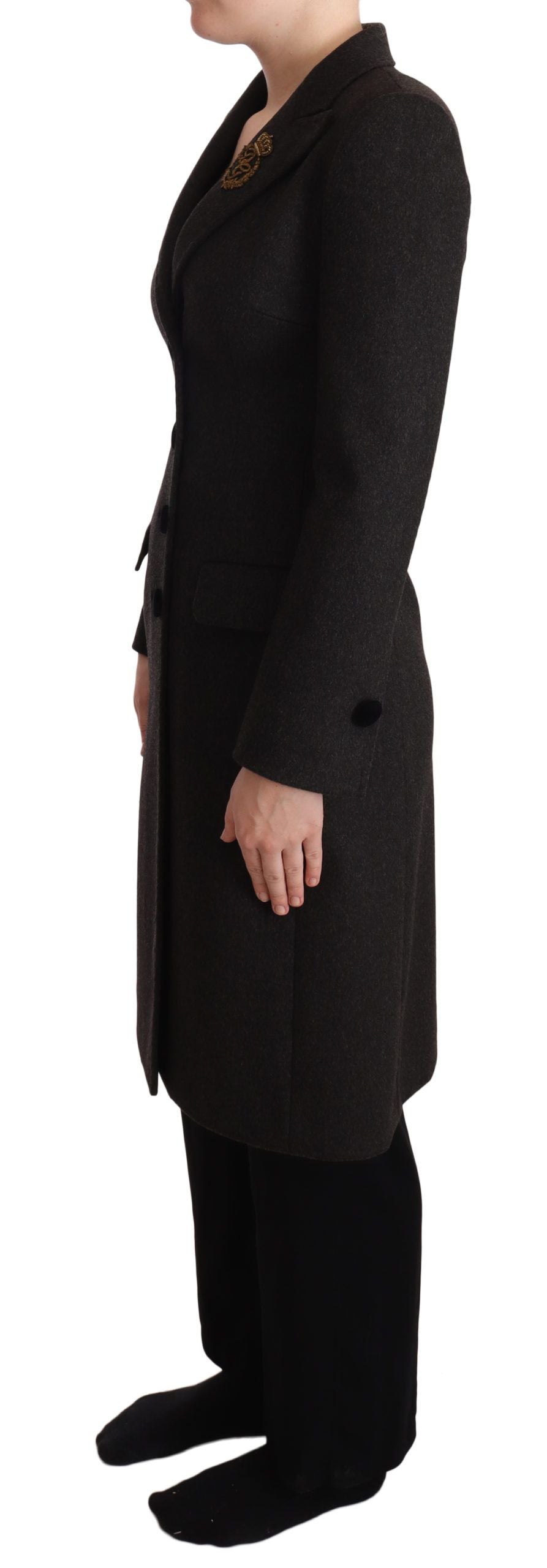 Elegant Wool-Cashmere Blend Coat in Black Gray