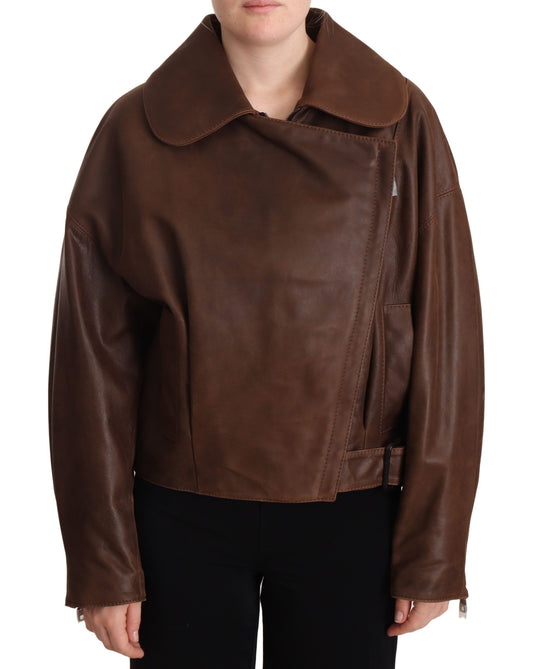 Chic Brown Leather Biker Jacket