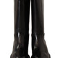 Elegant Black Leather & Fur Biker Boots