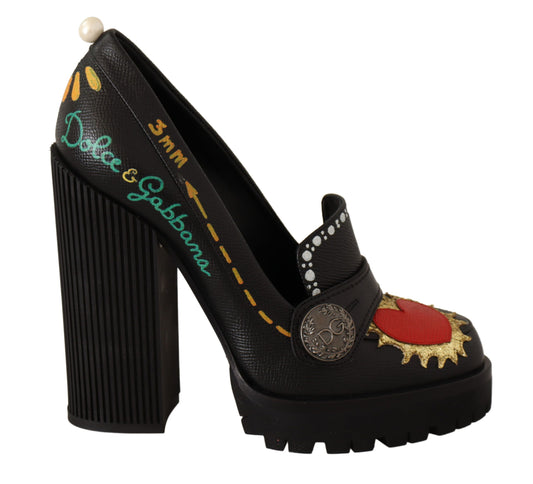 Elegant Black Leather Pumps with Appliques