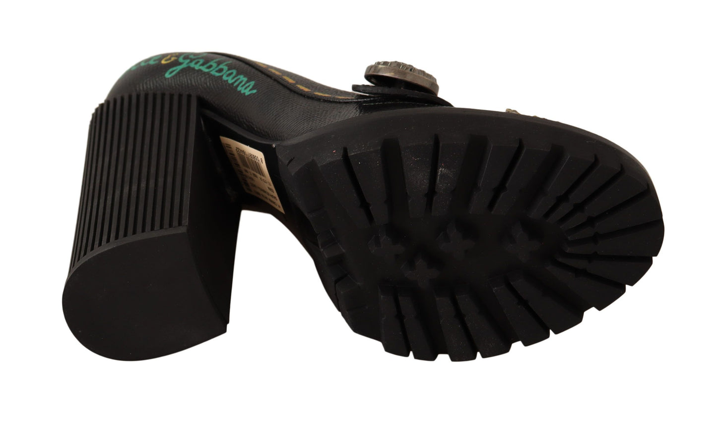 Elegant Black Leather Pumps with Appliques