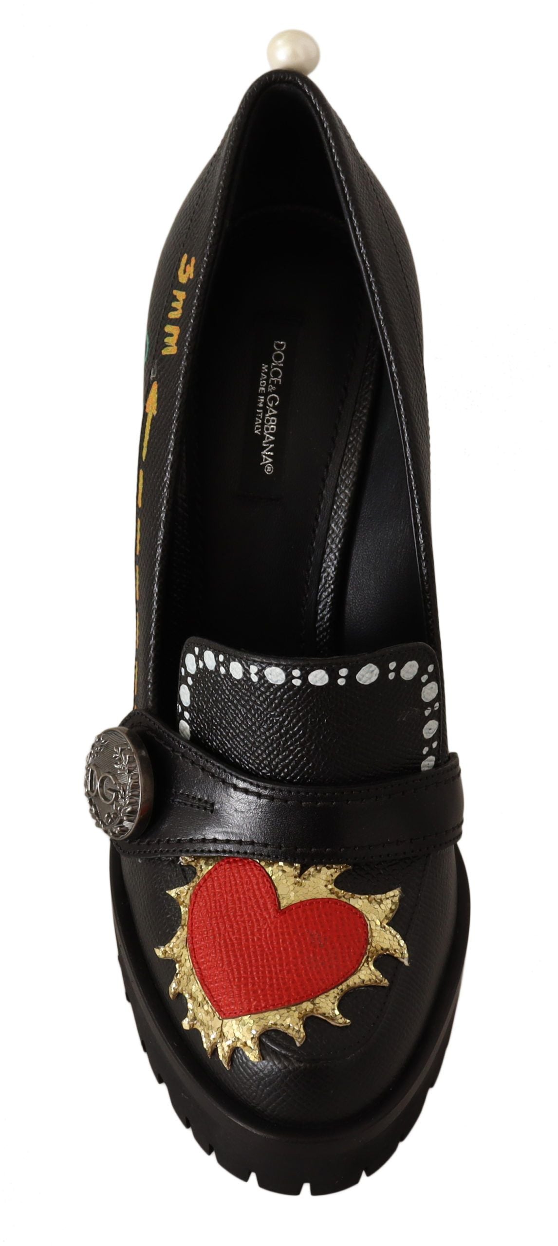 Elegant Black Leather Pumps with Appliques