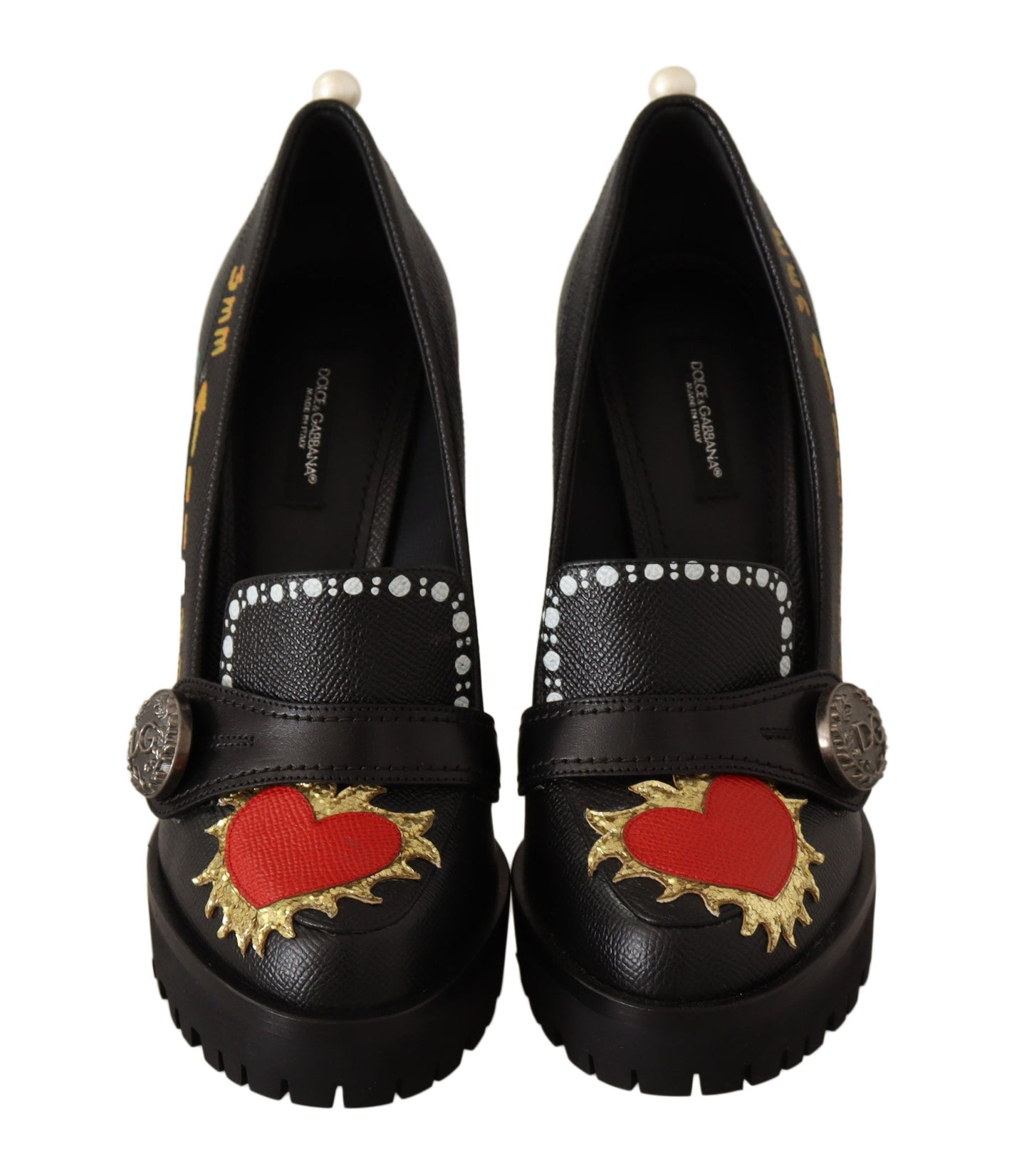 Elegant Black Leather Pumps with Appliques