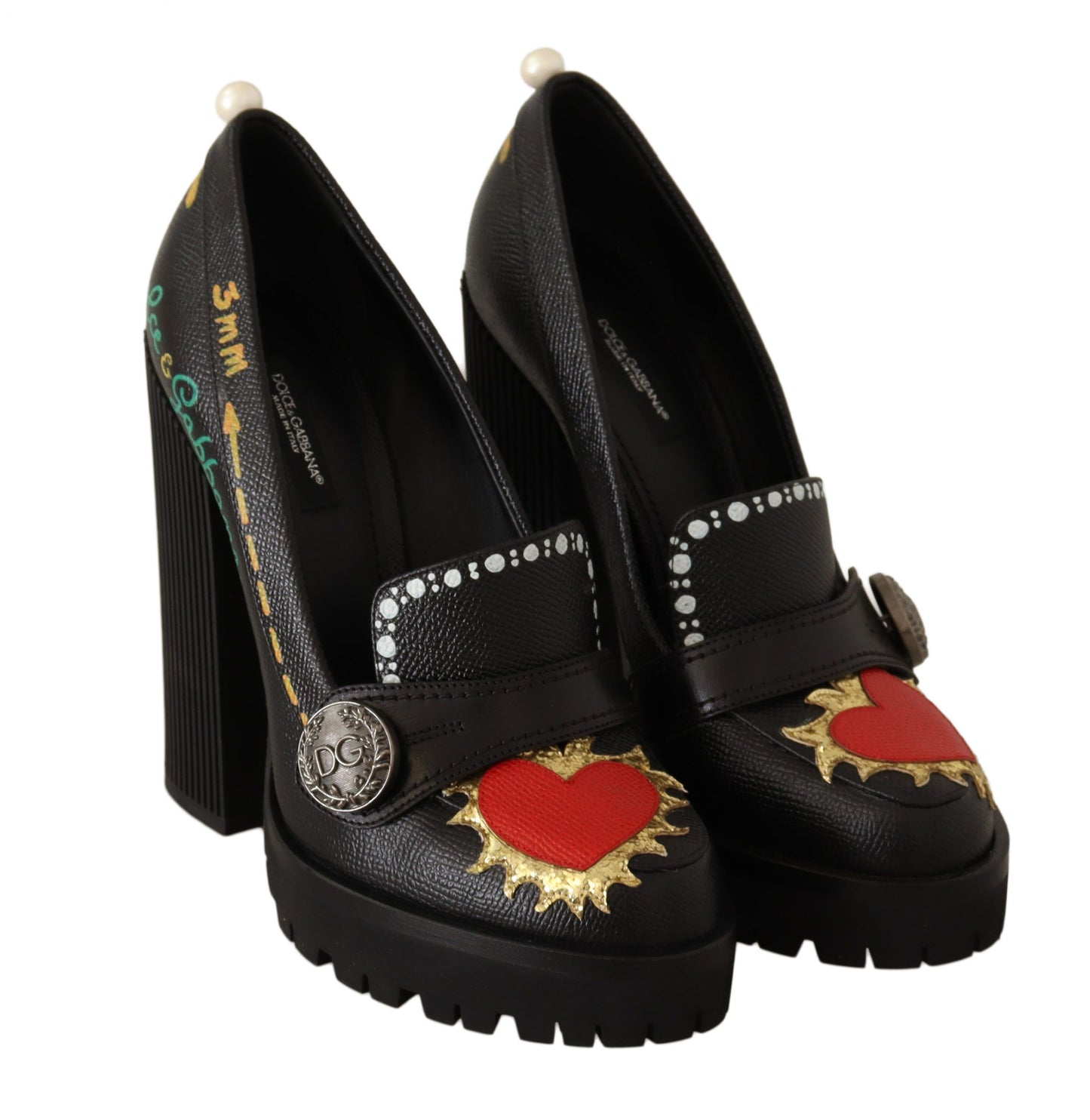 Elegant Black Leather Pumps with Appliques