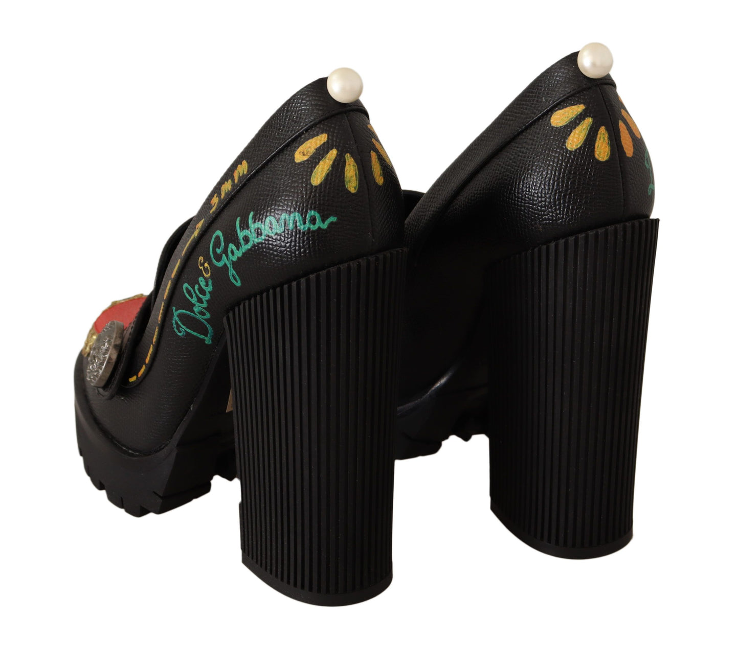 Elegant Black Leather Pumps with Appliques
