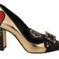Elegant Spiked Gemstone Heels in Gold and Black