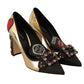 Elegant Spiked Gemstone Heels in Gold and Black