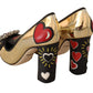 Elegant Spiked Gemstone Heels in Gold and Black