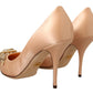 Elegant Nude Satin Crystal-Embellished Pumps