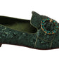 Emerald Sequined Loafers with Crystal Gems