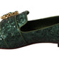 Emerald Sequined Loafers with Crystal Gems
