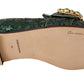 Emerald Sequined Loafers with Crystal Gems
