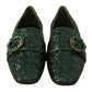 Emerald Sequined Loafers with Crystal Gems