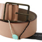 Elegant Leather Waist Belt in Peach with Logo Buckle