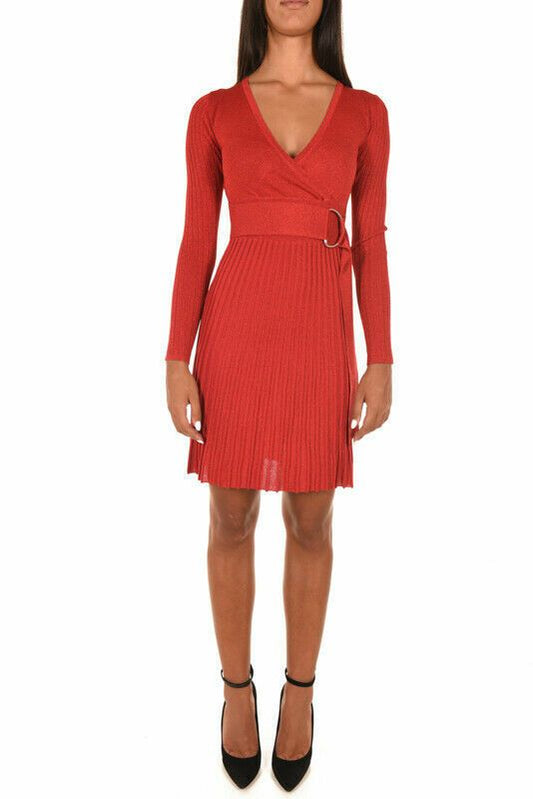 Radiant Ribbed Lurex V-Neck Dress with Belt