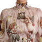 Elegant Pink Angel Print Midi Dress