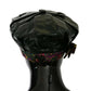 Elegant Black Beret Cap with Floral Lining