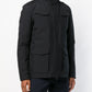 Sleek Black Polyester Hooded Jacket
