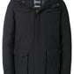 Sleek Black Polyester Hooded Jacket