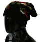 Elegant Black Wool Floral Beanie