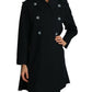 Elegant Black Double-Breasted Crystal Trench