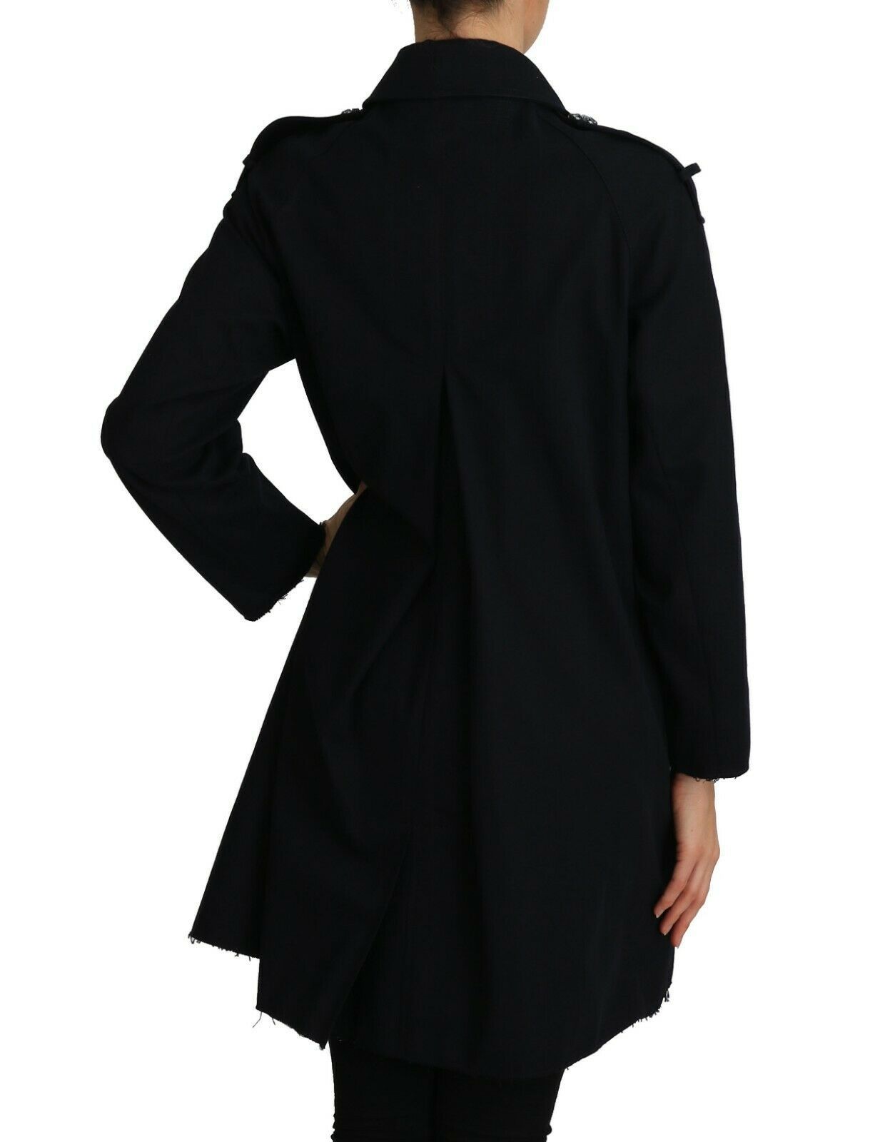 Elegant Black Double-Breasted Crystal Trench