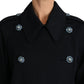 Elegant Black Double-Breasted Crystal Trench