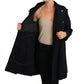Elegant Black Double-Breasted Crystal Trench
