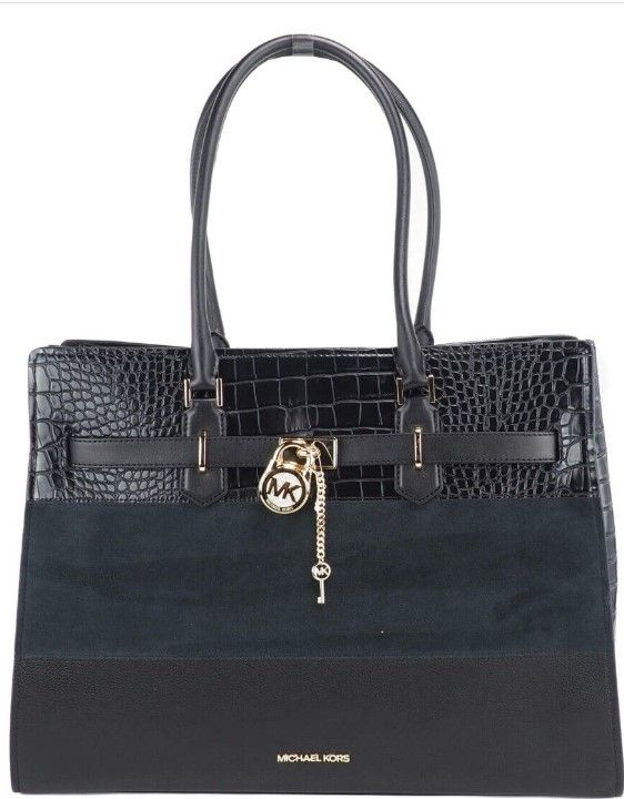 Hamilton Black XL Mixed Materials East West Tote Handbag Purse