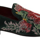 Emerald Velvet Embroidered Loafers