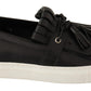 Elegant Black Leather Tassel Loafers