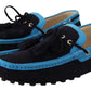 Exquisite Blue Leather Slip-On Loafers